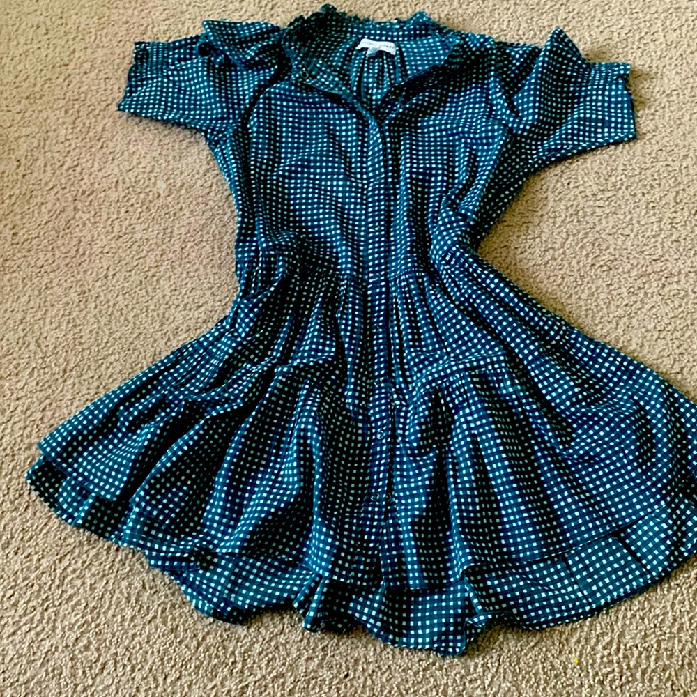 Apiece Apart Las Alturas Mini Dress teal gingham check babydoll ruffle plaid